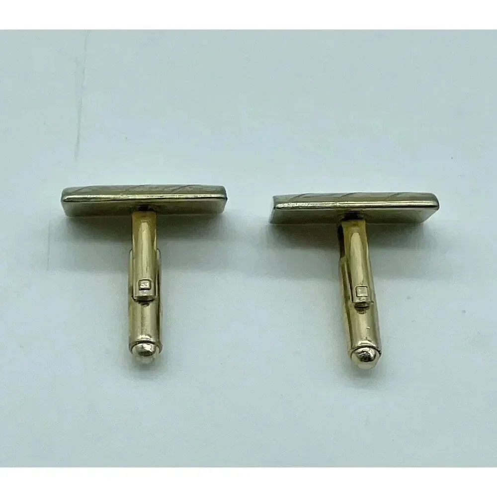 Vintage Cufflinks 50’s Style Rectangular Gold Tone‎ Finish With Diagonal Lines